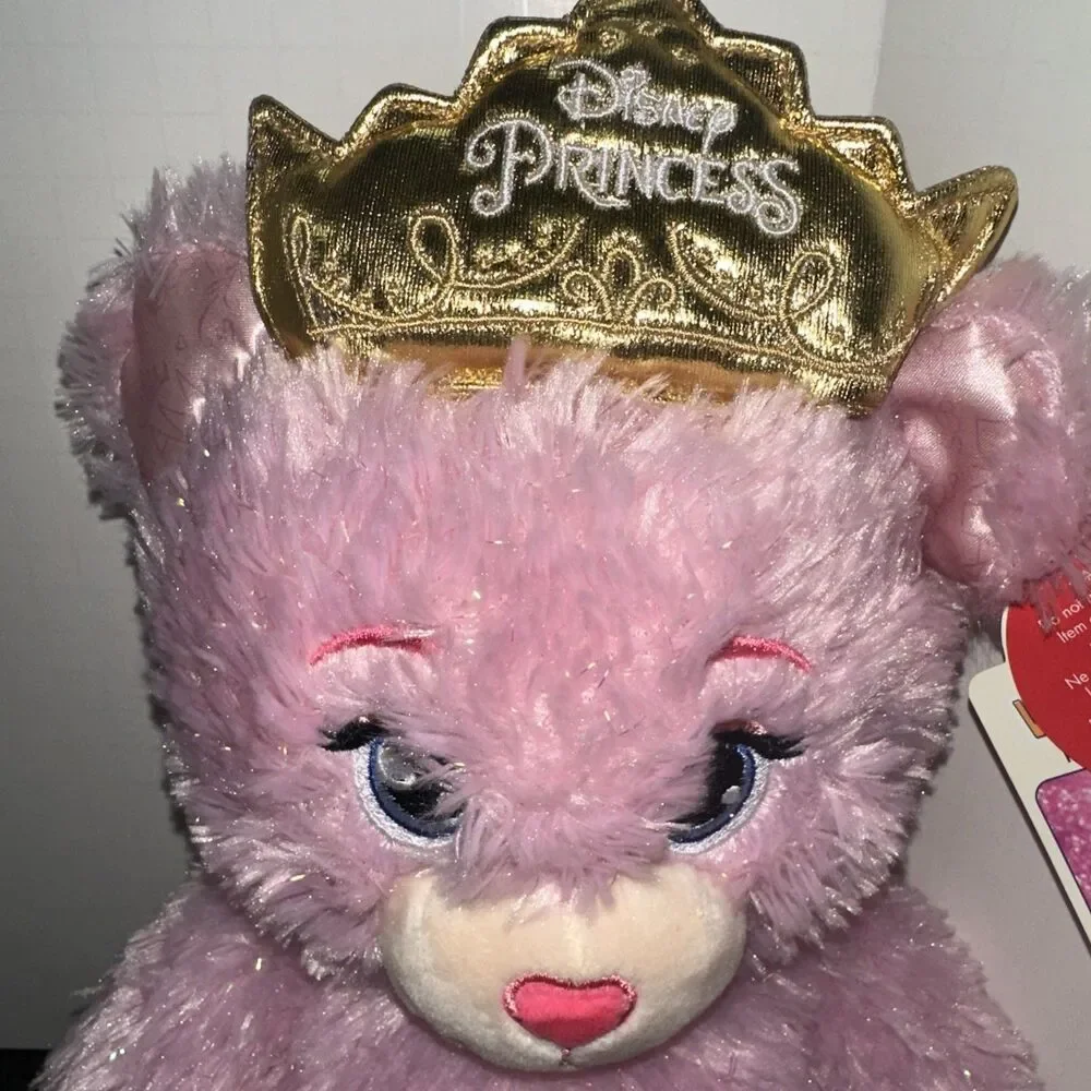 NWT Build a Bear Disney Princess Sparkle Pink Bear w/Crown Plush Stuffed Animal